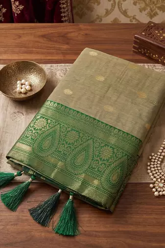 Beige woven design zari  cotton designer saree