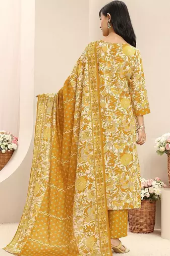 libas mustard floral printed straight suit set with dupatta