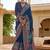Navy blue paisley embroidered silk blend designer patola saree