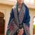 Navy blue paisley embroidered silk blend designer patola saree