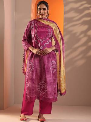 bandhani printed straight kurta with trousers and dupatta 2