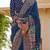 Navy blue paisley embroidered silk blend designer patola saree