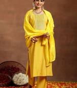 ethnic motifs embroidered sequinned straight kurta with trouser & dupatta
