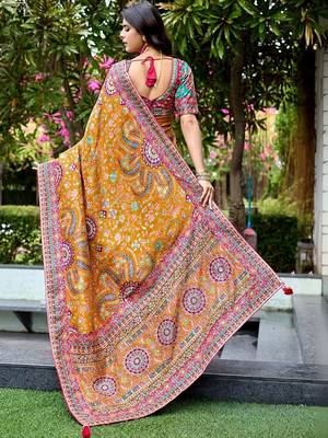 Mustard paisley embroidered designer saree 2