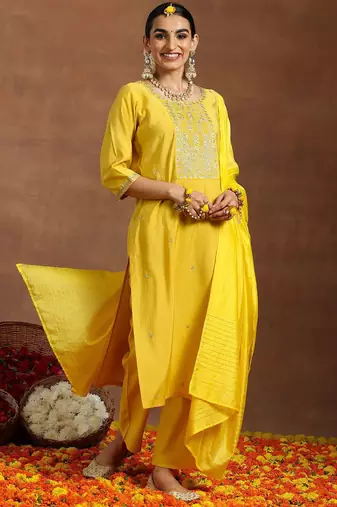 ethnic motifs embroidered sequinned straight kurta with trouser & dupatta