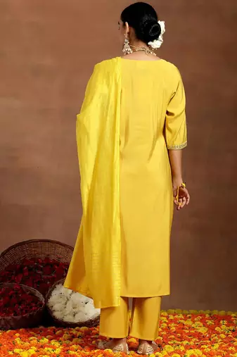 ethnic motifs embroidered sequinned straight kurta with trouser & dupatta