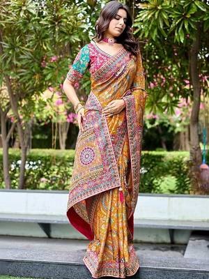 Mustard paisley embroidered designer saree 3