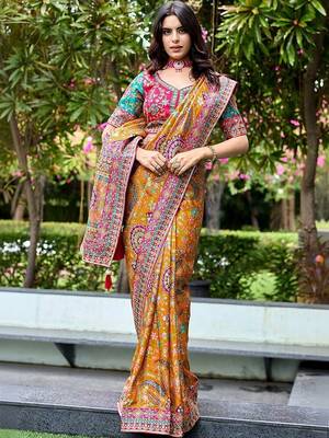 Mustard paisley embroidered designer saree 4