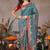 Teal ethnic motifs embroidered silk blend designer banarasi saree