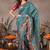 Teal ethnic motifs embroidered silk blend designer banarasi saree