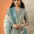 floral printed v-neck thread work straight kurta with trousers & dupatta