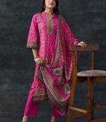 women ethnic motifs printed regular kurta with trousers & with dupatta