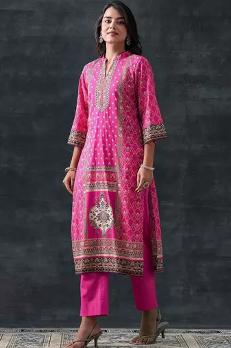 women ethnic motifs printed regular kurta with trousers & with dupatta