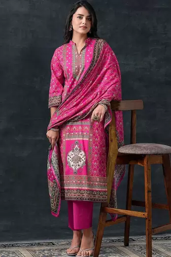 women ethnic motifs printed regular kurta with trousers & with dupatta
