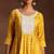 womens mustard printed anarkali kurta with churidar & dupatta