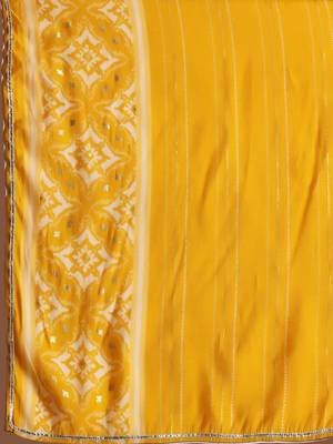 womens mustard printed anarkali kurta with churidar & dupatta 3