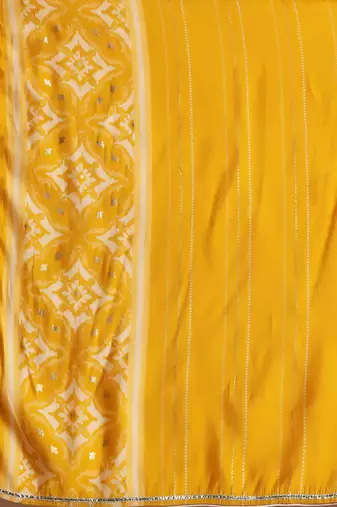 womens mustard printed anarkali kurta with churidar & dupatta