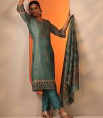 geometric embroidered sequinned straight kurta with trousers and dupatta