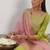 green and pink floral zari yoke design straight kurta with trouser & dupatta