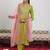 green and pink floral zari yoke design straight kurta with trouser & dupatta
