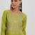 green and pink floral zari yoke design straight kurta with trouser & dupatta