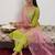 green and pink floral zari yoke design straight kurta with trouser & dupatta