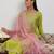 green and pink floral zari yoke design straight kurta with trouser & dupatta