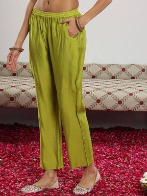 green and pink floral zari yoke design straight kurta with trouser & dupatta 7