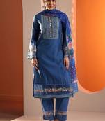 women floral embroidered regular thread work kurta with trousers & with dupatta