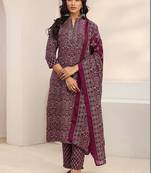 women ethnic motifs printed regular thread work kurta with trousers & with dupatta