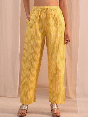 sunshine yellow printed cotton straight suit set 5