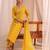 sunshine yellow printed cotton straight suit set