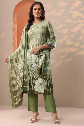 floral printed straight kurta with trousers & dupatta