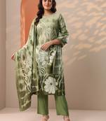 floral printed straight kurta with trousers & dupatta