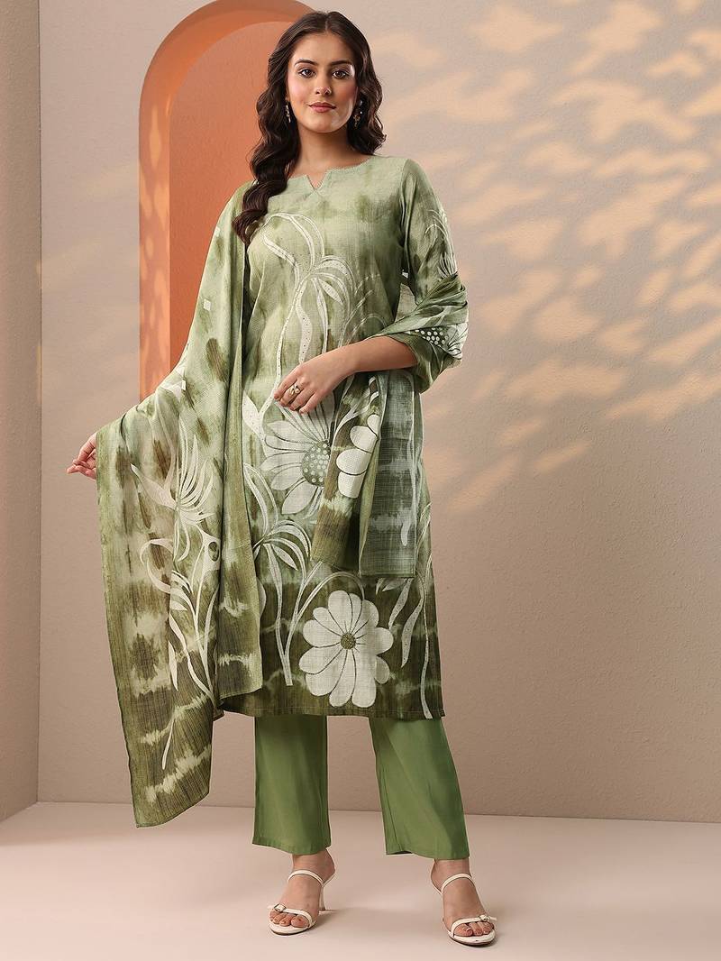 floral printed straight kurta with trousers & dupatta