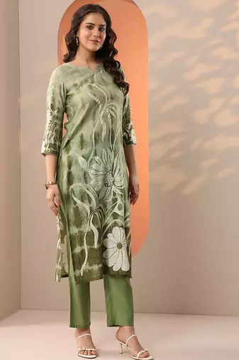 floral printed straight kurta with trousers & dupatta