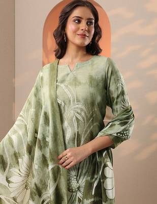 floral printed straight kurta with trousers & dupatta 6