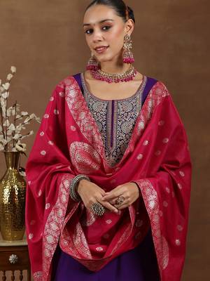 floral yoke design sequinned straight kurta with trouser & dupatta 2