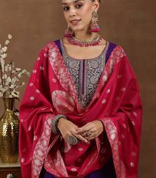 floral yoke design sequinned straight kurta with trouser & dupatta