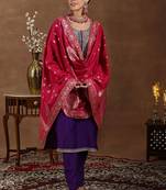 floral yoke design sequinned straight kurta with trouser & dupatta
