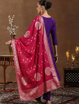 floral yoke design sequinned straight kurta with trouser & dupatta 4