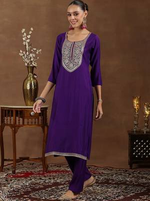 floral yoke design sequinned straight kurta with trouser & dupatta 6