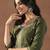 olive green floral embroidered sequinned straight kurta with trousers & dupatta