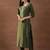 olive green floral embroidered sequinned straight kurta with trousers & dupatta