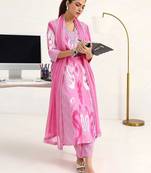 women ethnic motifs printed regular cotton blend kurta with trousers & with dupatta