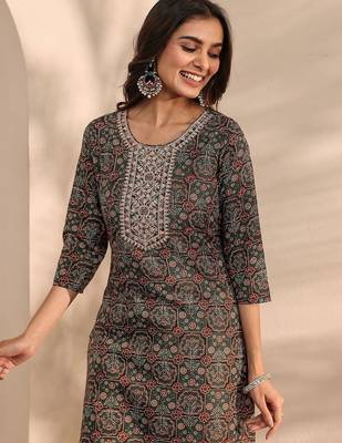 libas green ajrak printed straight suit set with dupatta 5
