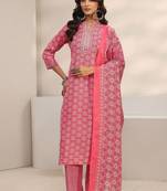 women ethnic motifs printed regular thread work kurta with trousers & with dupatta