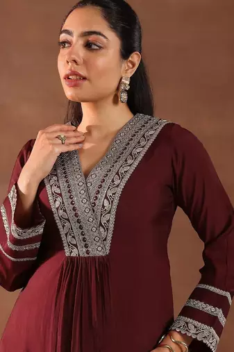 women ethnic motifs embroidered a-line kurta with trousers & dupatta