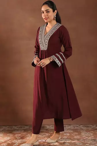 women ethnic motifs embroidered a-line kurta with trousers & dupatta