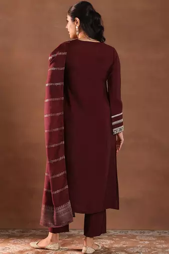 women ethnic motifs embroidered a-line kurta with trousers & dupatta